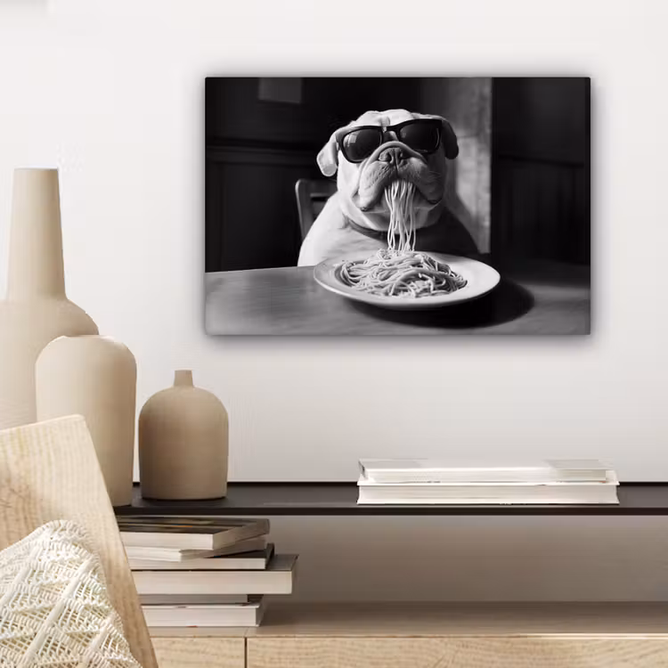 Hond - Bulldog - Pasta - Bril - Stoer - Dieren canvas 2cm klein -sfeer6