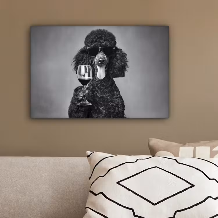 Hond - Krullen - Zonnebril - Wijn canvas 2cm klein -sfeer3