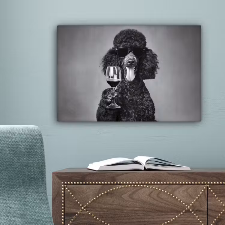 Hond - Krullen - Zonnebril - Wijn canvas 2cm klein -sfeer4