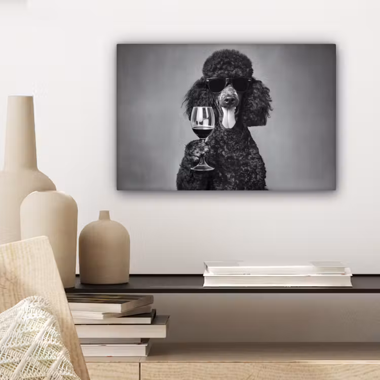Hond - Krullen - Zonnebril - Wijn canvas 2cm klein -sfeer6