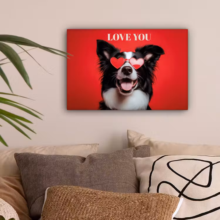 Hond - Hartjesbril - Loveyou - Rood canvas 2cm klein -sfeer1