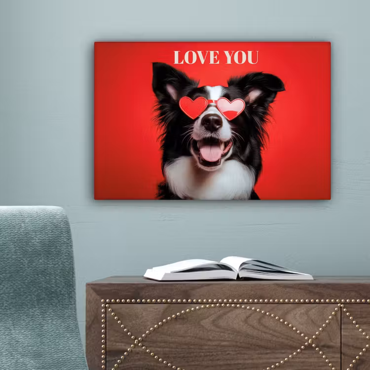 Hond - Hartjesbril - Loveyou - Rood canvas 2cm klein -sfeer4