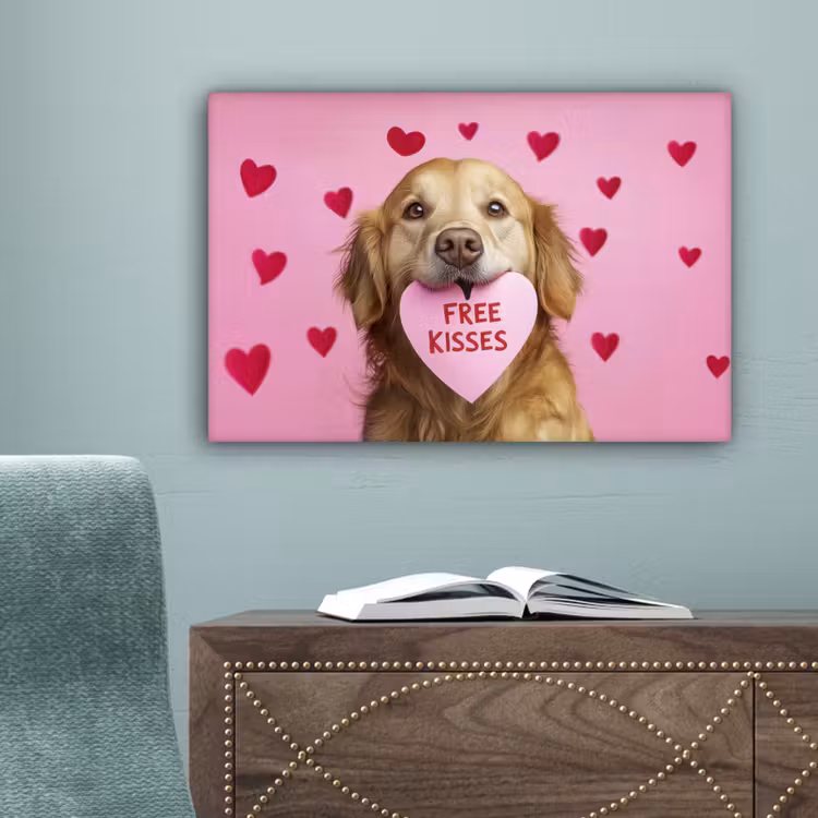 Hond - Kiss- Valentijn - Hartjes canvas 2cm klein -sfeer4