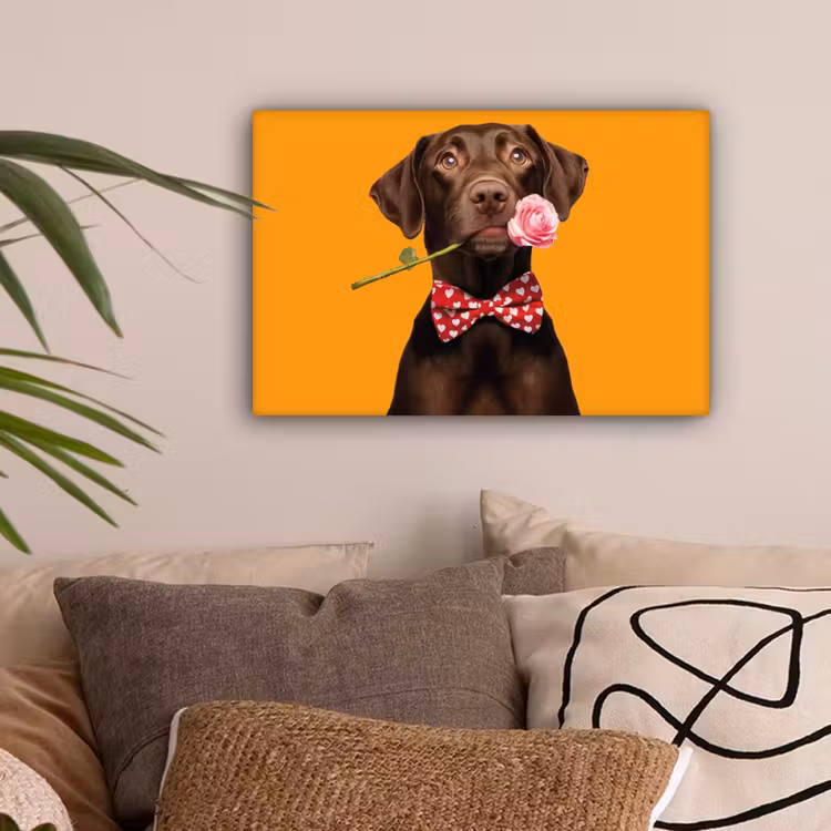 Hond - Oranje - Roos - Valentijn canvas 2cm klein -sfeer1