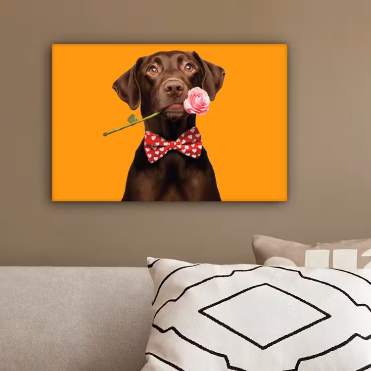 Hond - Oranje - Roos - Valentijn canvas 2cm klein -sfeer3