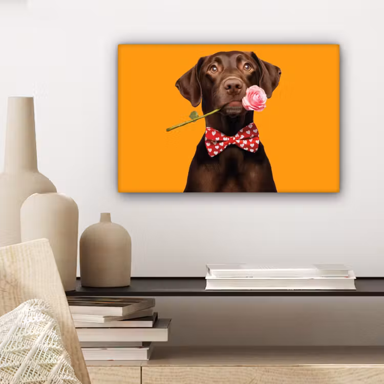 Hond - Oranje - Roos - Valentijn canvas 2cm klein -sfeer6