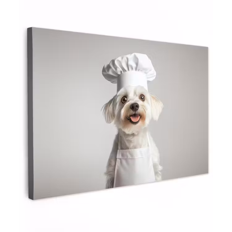 Hond - Wit - Kok canvas 2cm klein -z3d