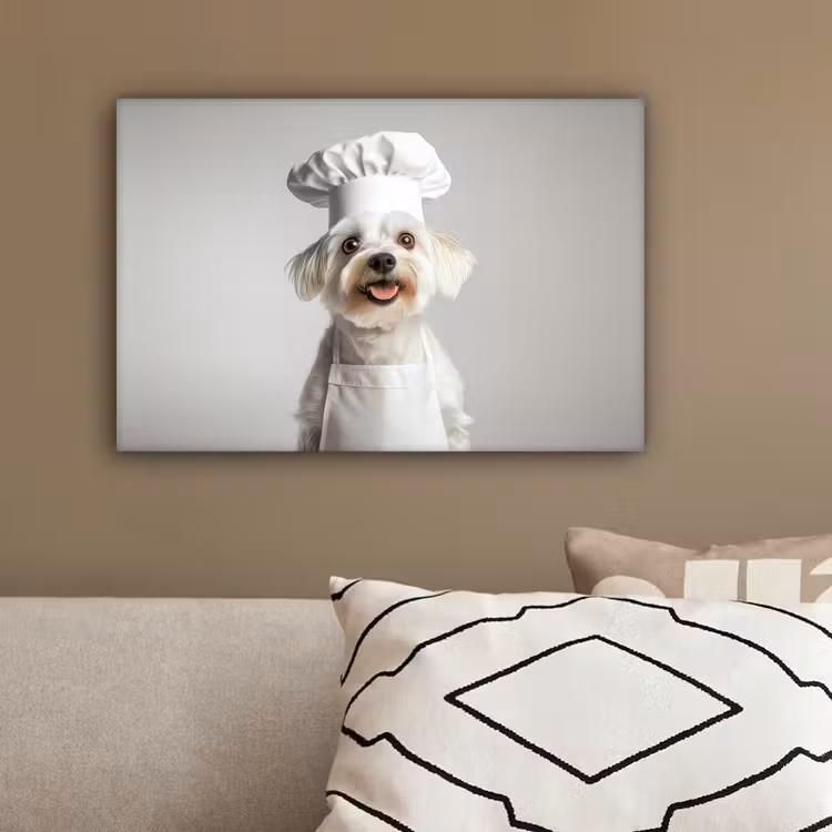 Hond - Wit - Kok canvas 2cm klein -sfeer3