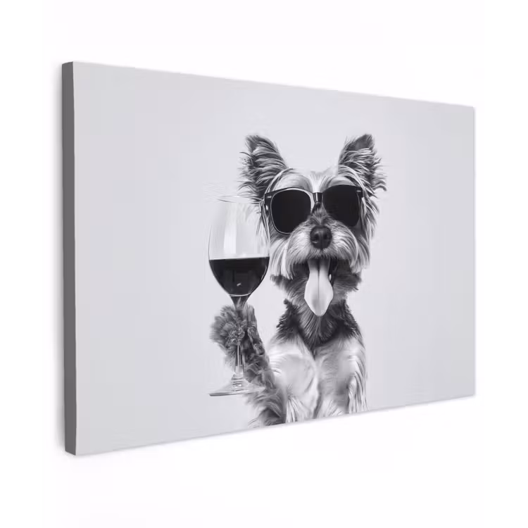 Hondje - Wijnglas - Zonnebril - Enthousiast canvas 2cm klein -z3d