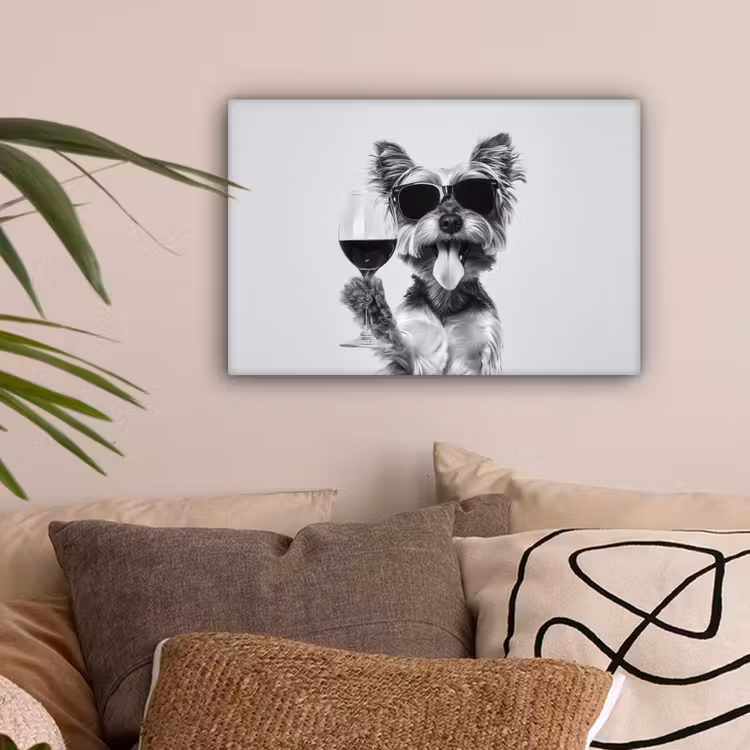 Hondje - Wijnglas - Zonnebril - Enthousiast canvas 2cm klein -sfeer1