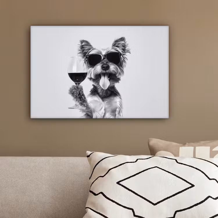 Hondje - Wijnglas - Zonnebril - Enthousiast canvas 2cm klein -sfeer3