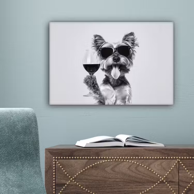 Hondje - Wijnglas - Zonnebril - Enthousiast canvas 2cm klein -sfeer4