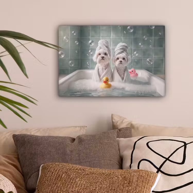 Hondjes - Badkuip - Badeendjes - Handdoeken canvas 2cm klein -sfeer1
