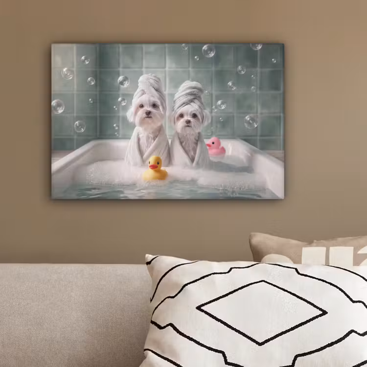 Hondjes - Badkuip - Badeendjes - Handdoeken canvas 2cm klein -sfeer3