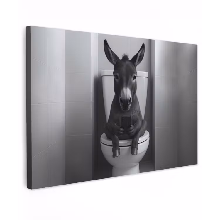 Ezel - Telefoon - Toilet - Zwart - Wit canvas 2cm klein -z3d