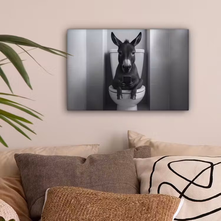 Ezel - Telefoon - Toilet - Zwart - Wit canvas 2cm klein -sfeer1