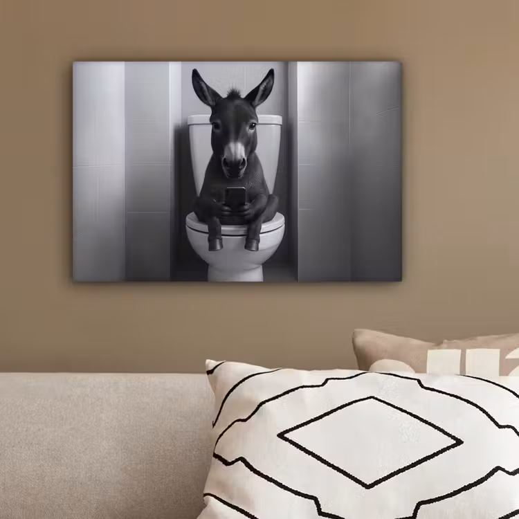 Ezel - Telefoon - Toilet - Zwart - Wit canvas 2cm klein -sfeer3