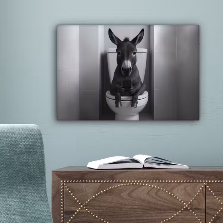Ezel - Telefoon - Toilet - Zwart - Wit canvas 2cm klein -sfeer4