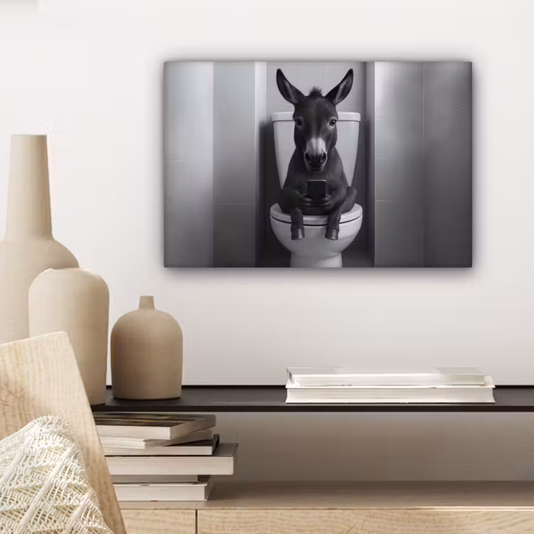Ezel - Telefoon - Toilet - Zwart - Wit canvas 2cm klein -sfeer6