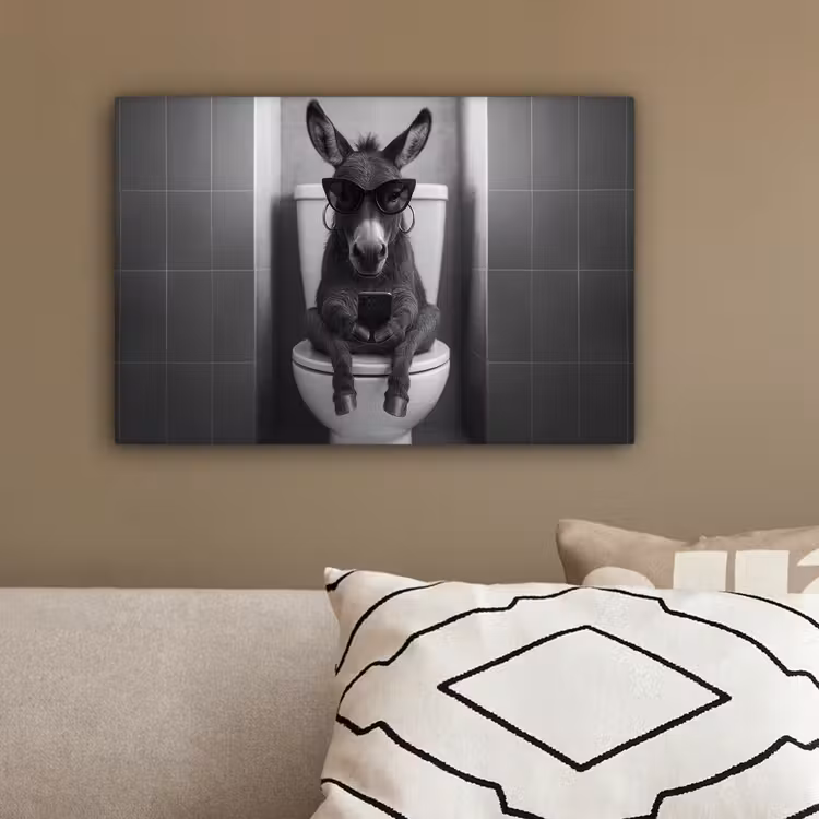 Ezel - Telefoon - Toilet - Zwart - Wit canvas 2cm klein -sfeer3