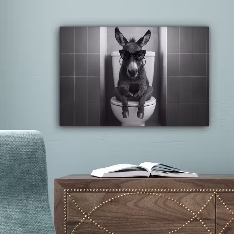 Ezel - Telefoon - Toilet - Zwart - Wit canvas 2cm klein -sfeer4