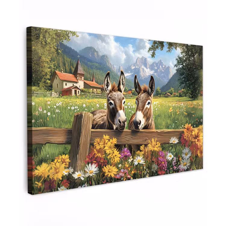 Ezels - Bloemen - Zomers canvas 2cm klein -z3d