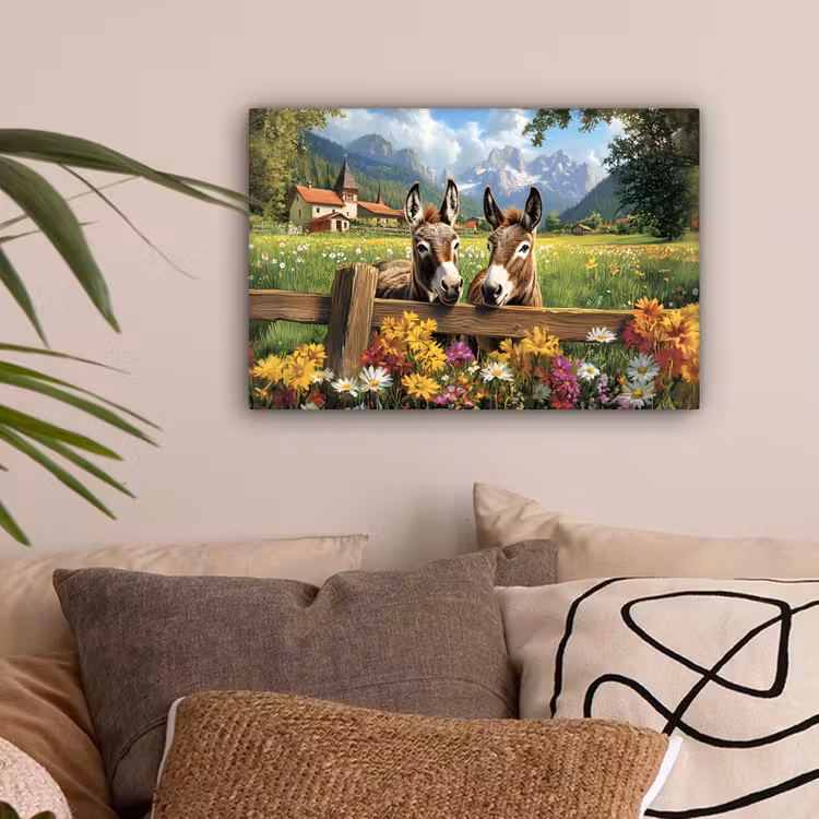 Ezels - Bloemen - Zomers canvas 2cm klein -sfeer1
