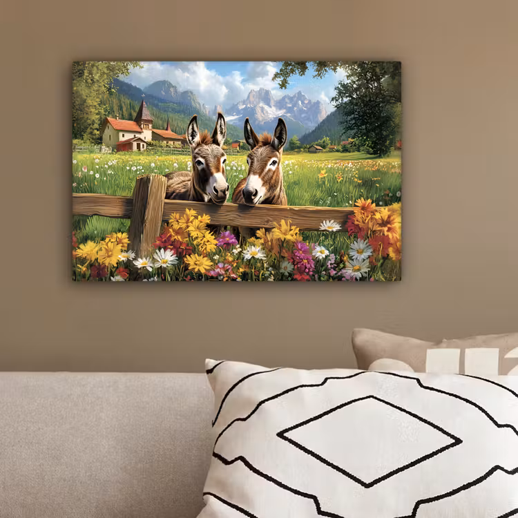 Ezels - Bloemen - Zomers canvas 2cm klein -sfeer3