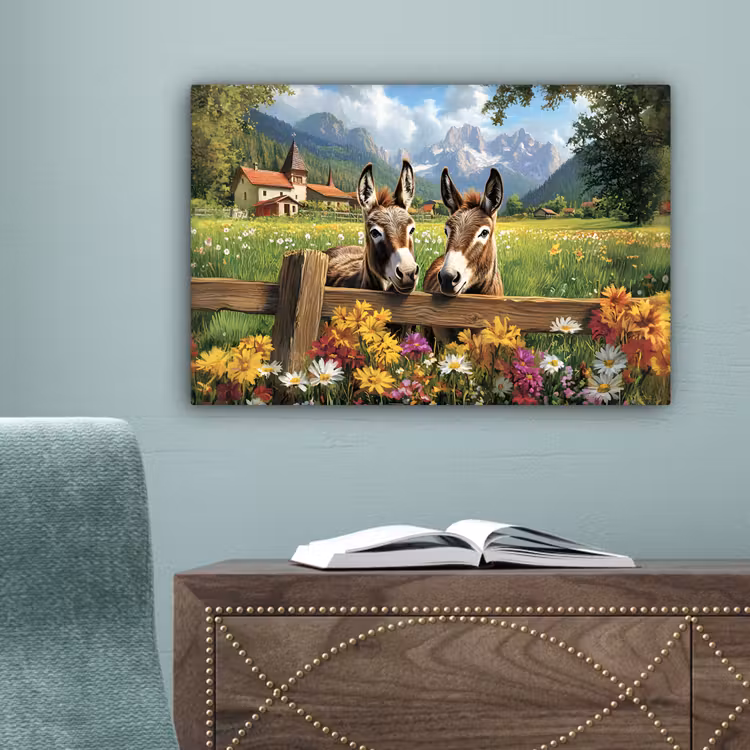 Ezels - Bloemen - Zomers canvas 2cm klein -sfeer4