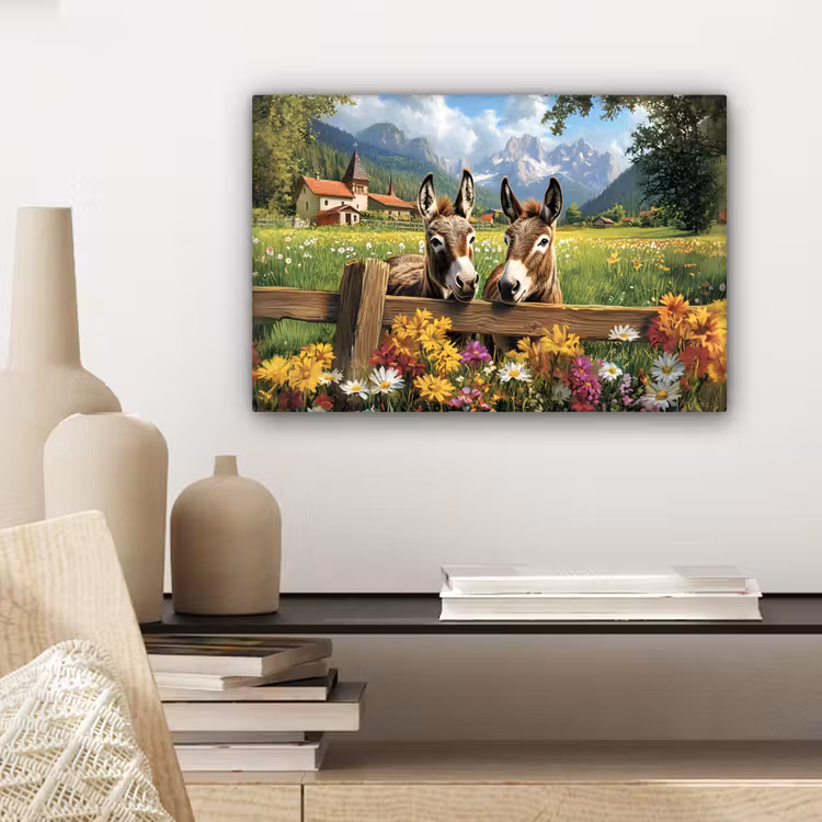 Ezels - Bloemen - Zomers canvas 2cm klein -sfeer6