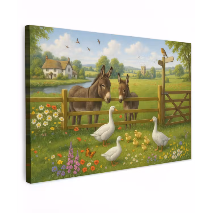 Ezels - Ganzen - Kleurrijk canvas 2cm klein -z3d