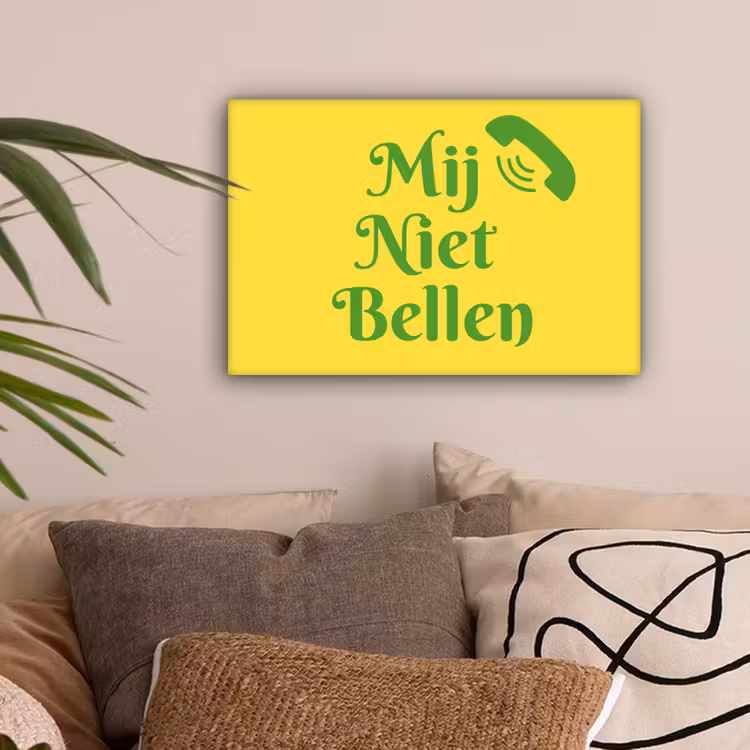 Mij niet bellen - Telefoon - Geel canvas 2cm klein -sfeer1