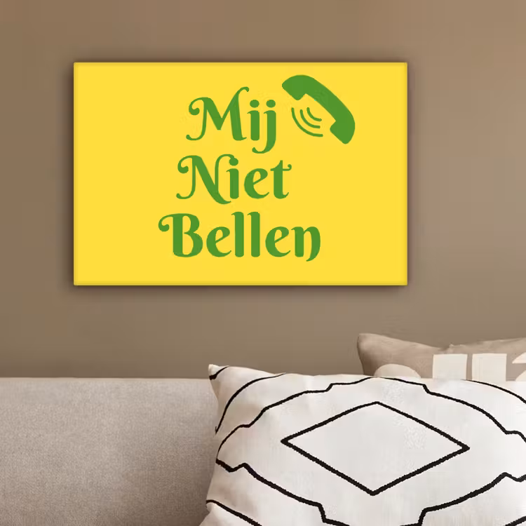 Mij niet bellen - Telefoon - Geel canvas 2cm klein -sfeer3