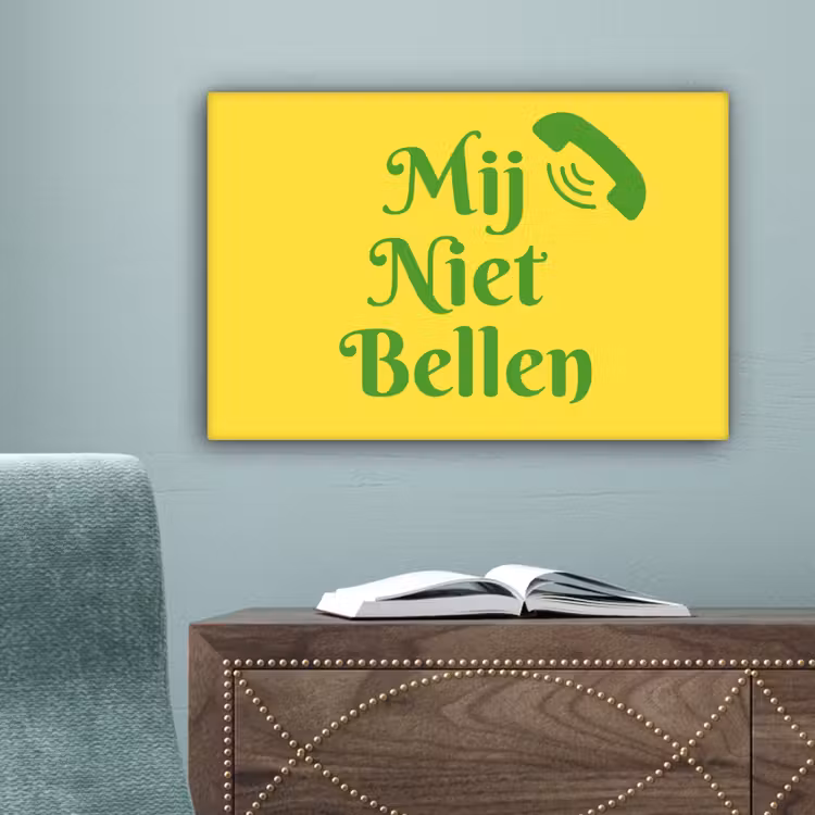 Mij niet bellen - Telefoon - Geel canvas 2cm klein -sfeer4
