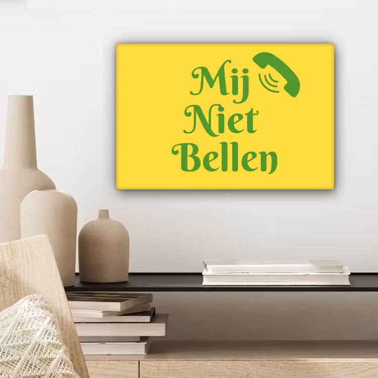 Mij niet bellen - Telefoon - Geel canvas 2cm klein -sfeer6