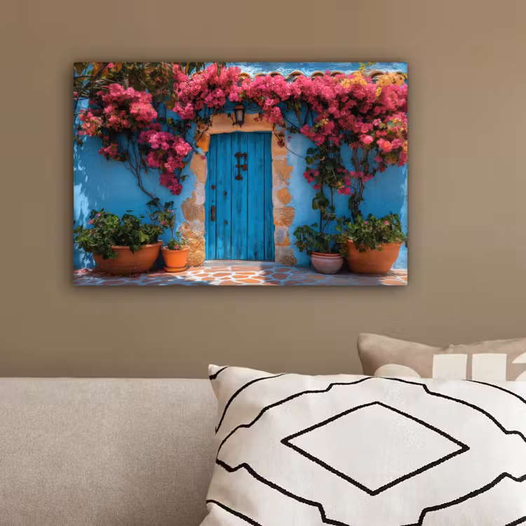 Deur - Hout - Bloemen - Blauw canvas 2cm klein -sfeer3