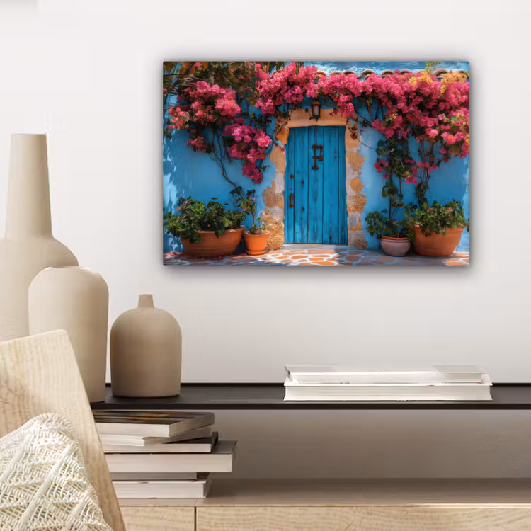 Deur - Hout - Bloemen - Blauw canvas 2cm klein -sfeer6