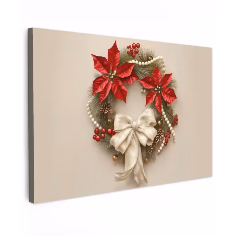 Deurkrans - Strik - Kerst - Rood - Groen canvas 2cm klein -z3d