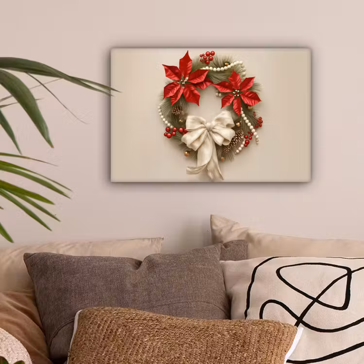 Deurkrans - Strik - Kerst - Rood - Groen canvas 2cm klein -sfeer1