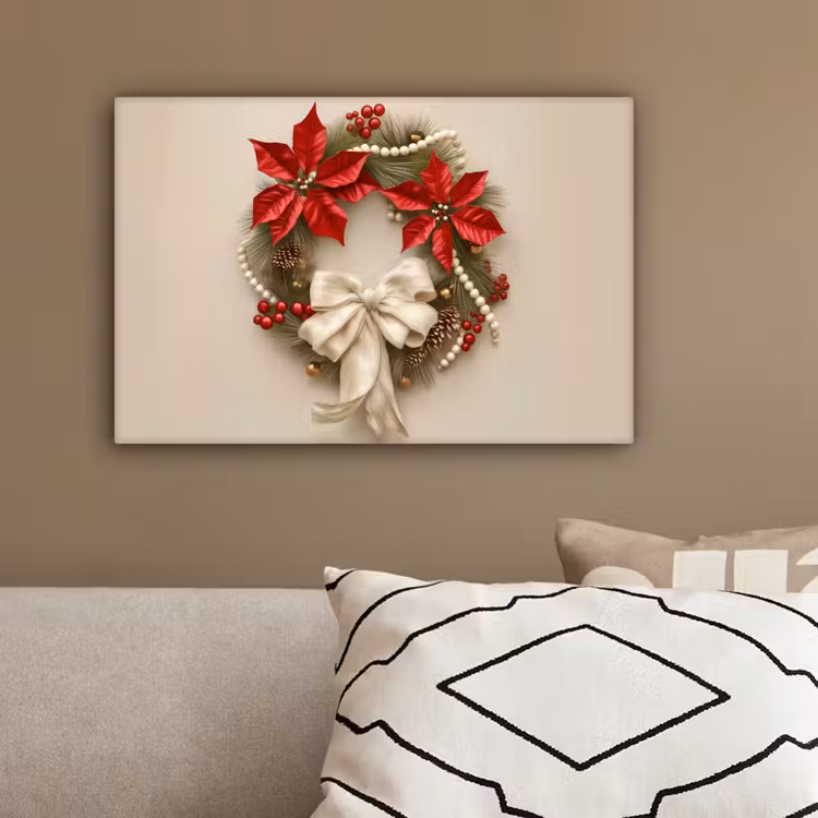 Deurkrans - Strik - Kerst - Rood - Groen canvas 2cm klein -sfeer3