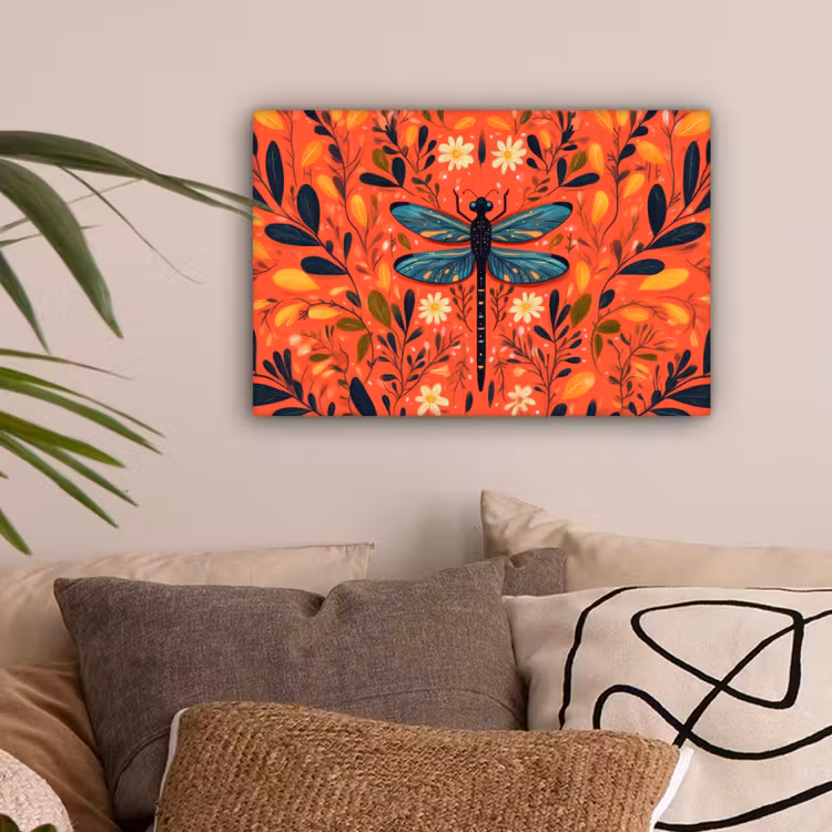 Libel - Blauw - Vleugels - Bladeren canvas 2cm klein -sfeer1