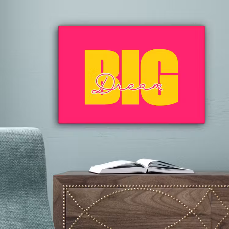 Dream big - Roze - Geel - Minimalistisch canvas 2cm klein -sfeer4