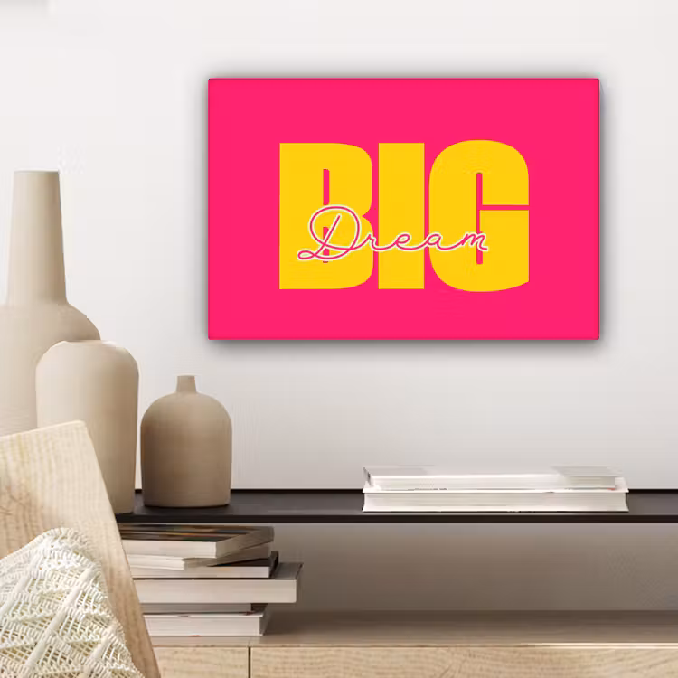 Dream big - Roze - Geel - Minimalistisch canvas 2cm klein -sfeer6