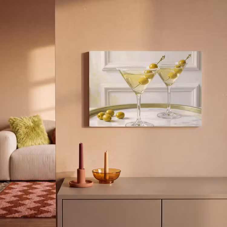 Drank - Martini - Olijven - Modern - Wit canvas 2cm klein -sfeer1