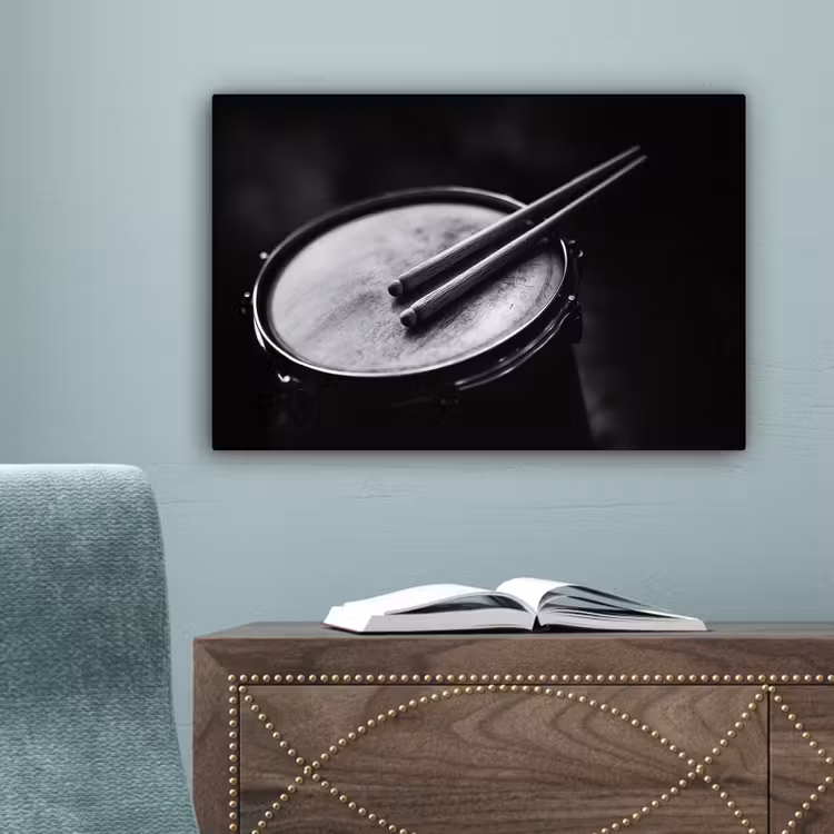 Trommel - Close-up - Drumstokken - Zwart canvas 2cm klein -sfeer4