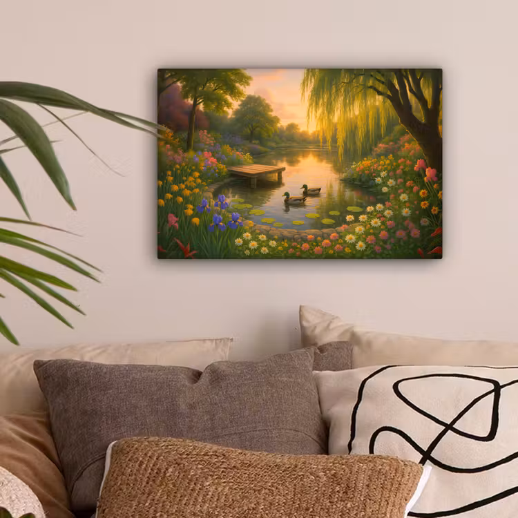 Eenden - Vijver - Bloemen canvas 2cm klein -sfeer1