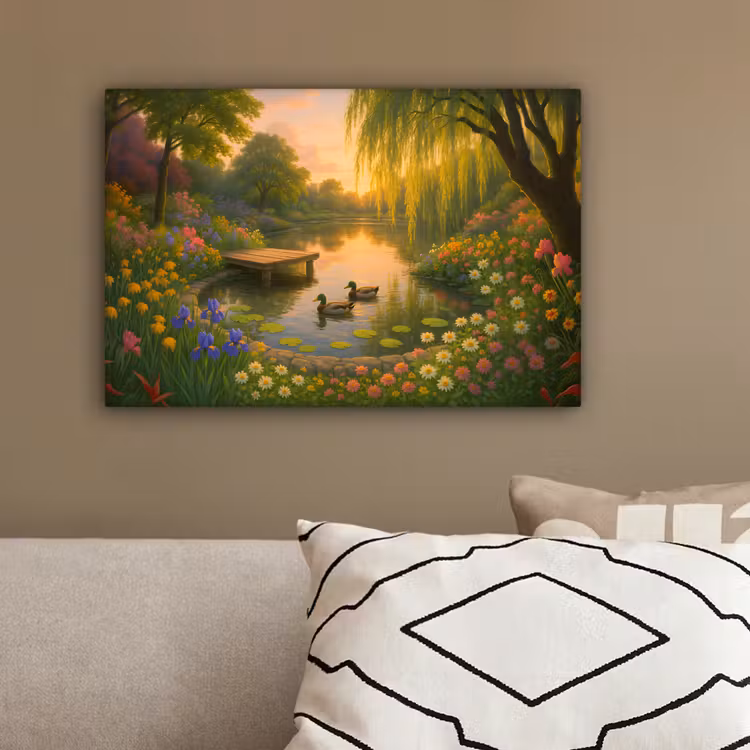 Eenden - Vijver - Bloemen canvas 2cm klein -sfeer3