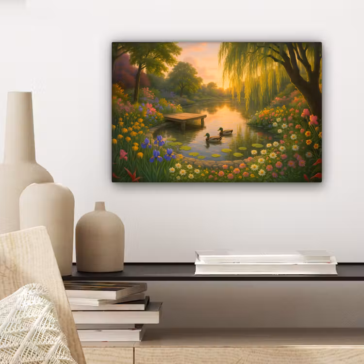 Eenden - Vijver - Bloemen canvas 2cm klein -sfeer6