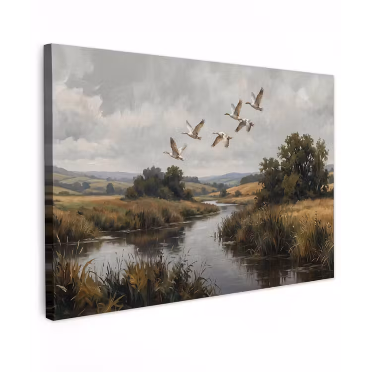 Eenden - Rivier - Landschap - Vlucht - Nostalgisch canvas 2cm klein -z3d