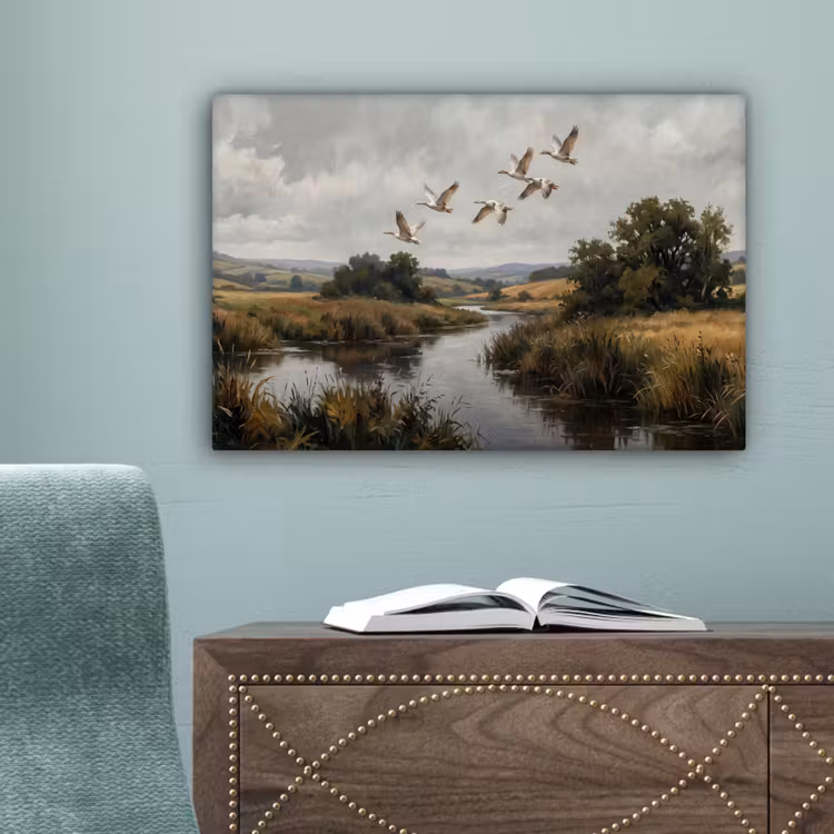Eenden - Rivier - Landschap - Vlucht - Nostalgisch canvas 2cm klein -sfeer4